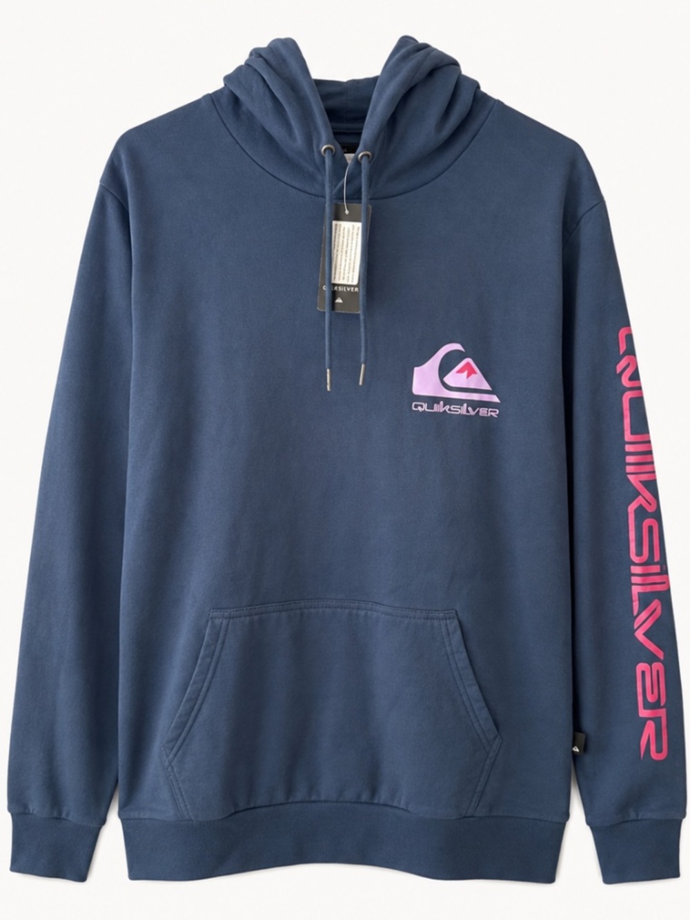 Quiksilver Omni Logo Hoodie Men’s M Navy Blue Pink Logo NWT Pullover
